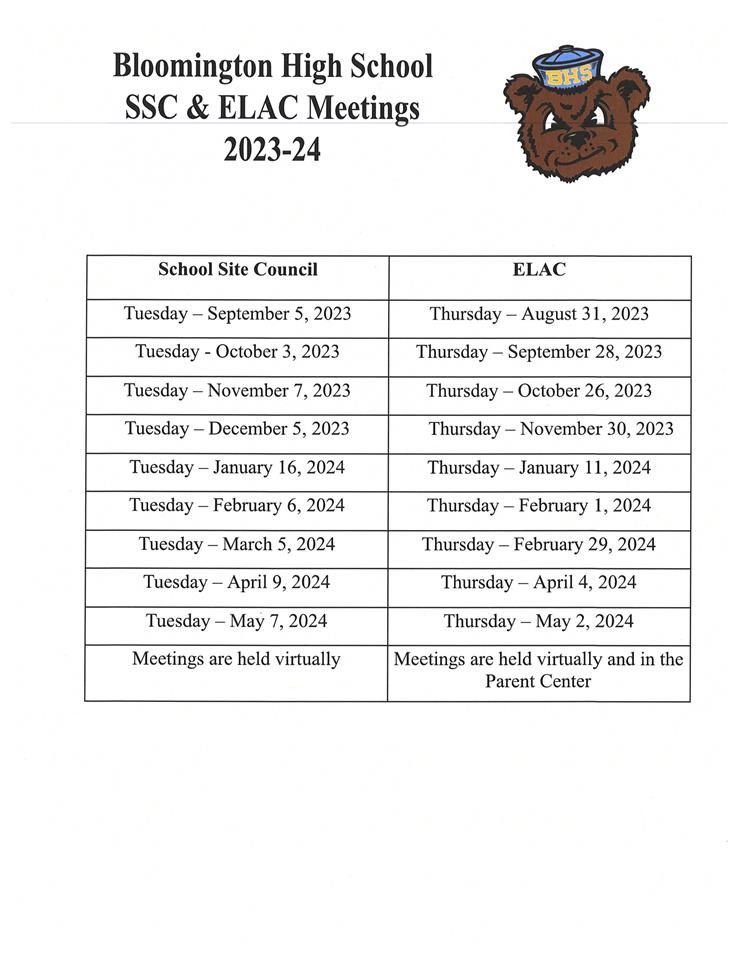 2023-24 SSC & ELAC dates